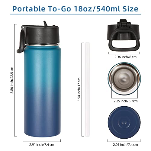 Volhoply 18oz Insulated Water Bottle Bulk 2 Pack,Kids Stainless Steel Water Bottles with Straw,Wide Mouth Reusable Metal Bottle,Double Wall Vacuum Sports Flask For Cold Drink(Assorted,2 Set) - Image 5