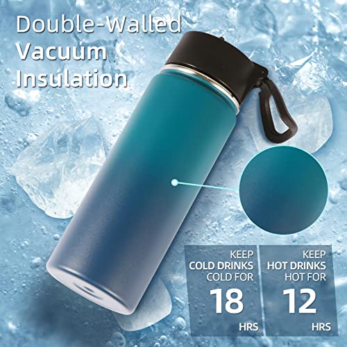 Volhoply 18oz Insulated Water Bottle Bulk 2 Pack,Kids Stainless Steel Water Bottles with Straw,Wide Mouth Reusable Metal Bottle,Double Wall Vacuum Sports Flask For Cold Drink(Assorted,2 Set) - Image 2