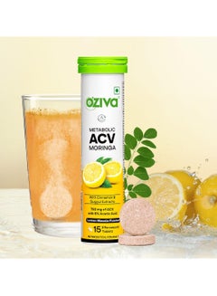 OZiva ACV Moringa Control Cravings Apple Cider Vinegar Cinnamon Guggul No Maltodextrin No Added Sugar 15 Effervescent Tablets Lemon Masala Pack of 8 120 Tablets  - Image 2