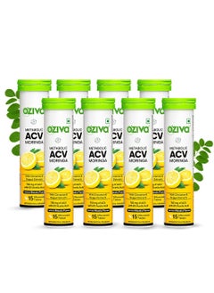 OZiva ACV Moringa Control Cravings Apple Cider Vinegar Cinnamon Guggul No Maltodextrin No Added Sugar 15 Effervescent Tablets Lemon Masala Pack of 8 120 Tablets  - Image 1