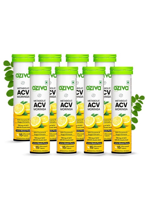 ACV Moringa Control Cravings Apple Cider Vinegar Cinnamon Guggul No Maltodextrin No Added Sugar 15 Effervescent Tablets Lemon Masala Pack of 8 120 Tablets