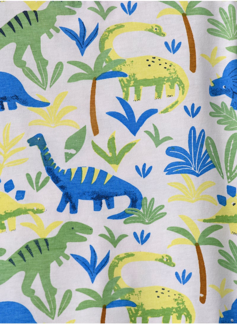 JAM - Boys' White Dinosaur Patterned Cotton T-Shirt - Image 1