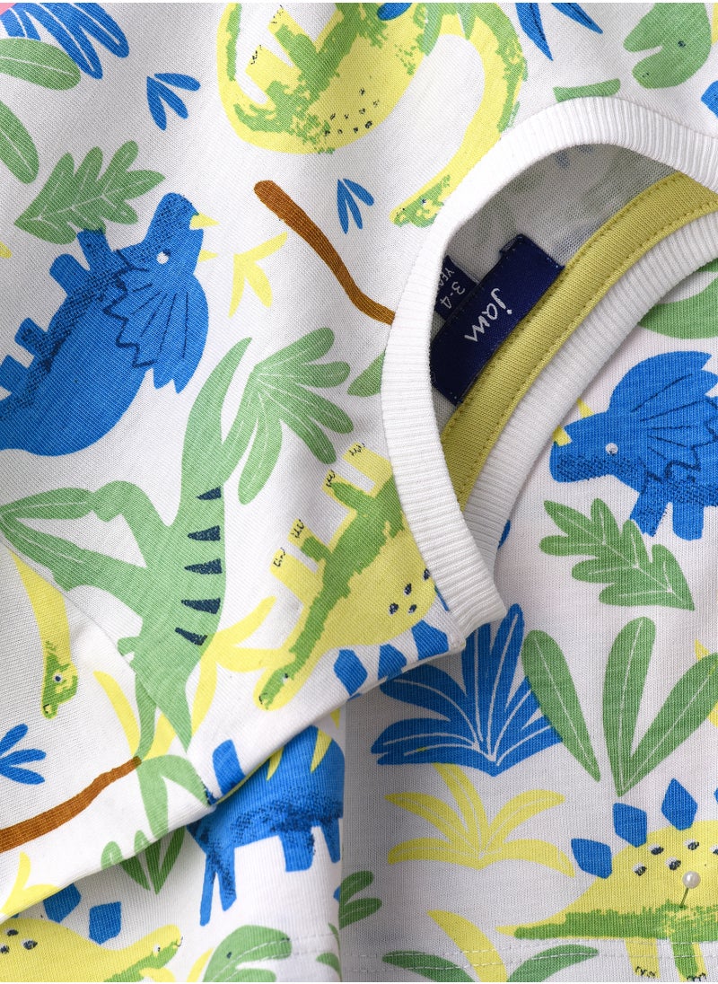 JAM - Boys' White Dinosaur Patterned Cotton T-Shirt - Image 1