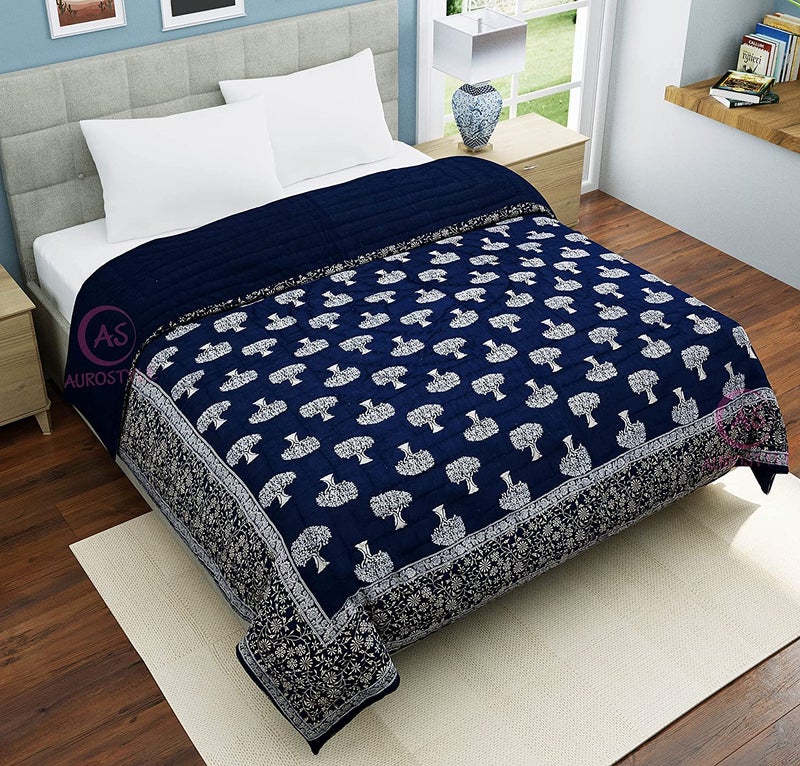 WORLDNEX 400 TC Pure Cotton Traditional Rajasthani Floral Design with Gold Printed Jaipuri QuiltRazaiRajai Light Weight Single Bed 60 x 90 Inch Design 2 - Image 2