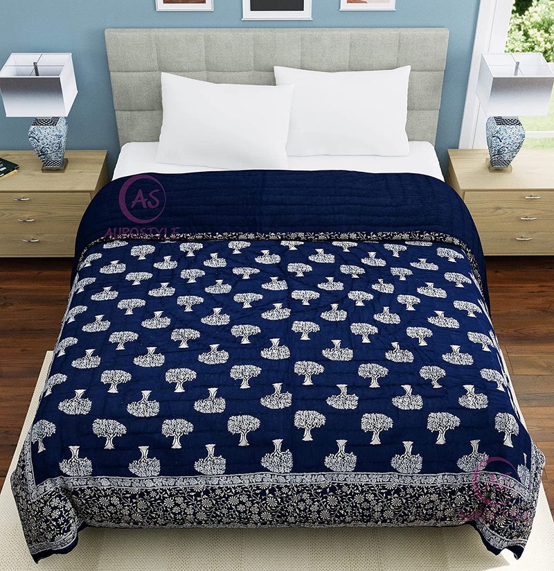WORLDNEX 400 TC Pure Cotton Traditional Rajasthani Floral Design with Gold Printed Jaipuri QuiltRazaiRajai Light Weight Single Bed 60 x 90 Inch Design 2 - Image 3