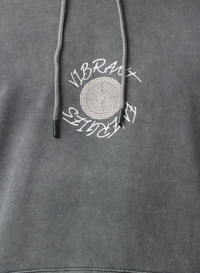 trendyol Anthracite Oversize/Wide Cut Text Back Printed Hooded Faded Effect Sweatshirt TMNAW25SW00043 - Image 4