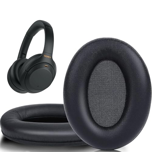 Sounce Replacement Earpads Cushions Compatible with Sony WH-1000XM4 (WH1000XM4) Over-Ear Headphones Premium Black Softer Leather Earmuffs with High-Density Noise Cancelling Durable (1 Pair) - Image 1