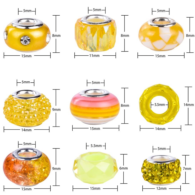Aipridy Assortment European Large Hole Beads Spacer Beads Rhinestone Craft Beads for DIY Charms Bracelet Jewelry Making (Green-Orange-Lemon) - Image 4