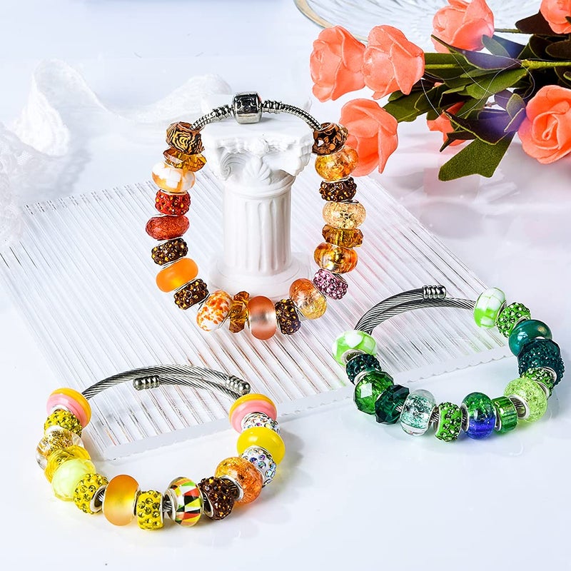 Aipridy Assortment European Large Hole Beads Spacer Beads Rhinestone Craft Beads for DIY Charms Bracelet Jewelry Making (Green-Orange-Lemon) - Image 5
