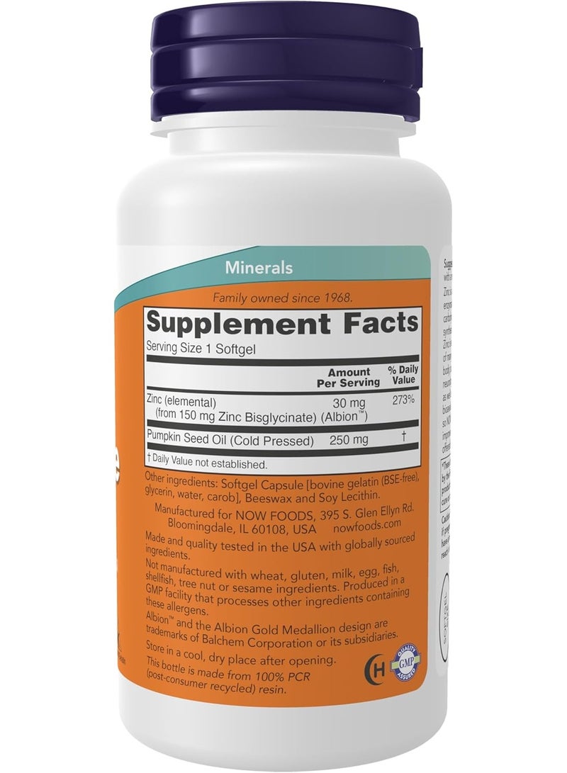 now Zinc Glycinate Albion TRAACS 30mg with Pumpkin Seed Oil, 120 Soft Gels – High Absorption Chelated Mineral Supplement - Image 2
