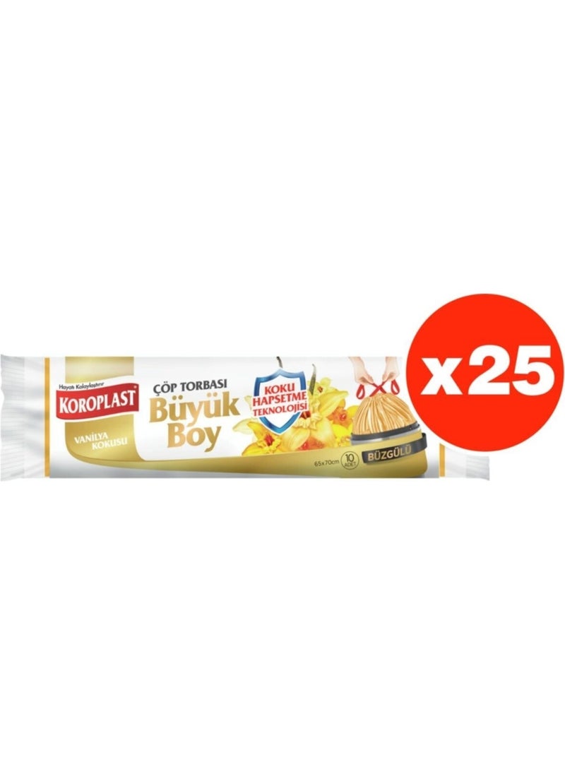 Koroplast - Odor Trapping Vanilla Drawstring Large Size 10LU Garbage Bag x 25 Pack (65X70 cm) - Image 1