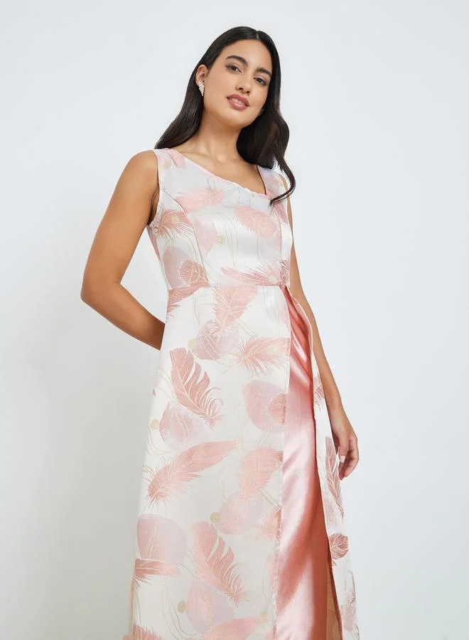 Styli Pink Printed Asymmetric Hem Sleeveless Maxi Dress