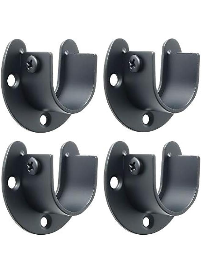 4-Piece Set of Matte Black Stainless Steel 1-Inch Diameter Shower Closet Rod Supports - Image 1