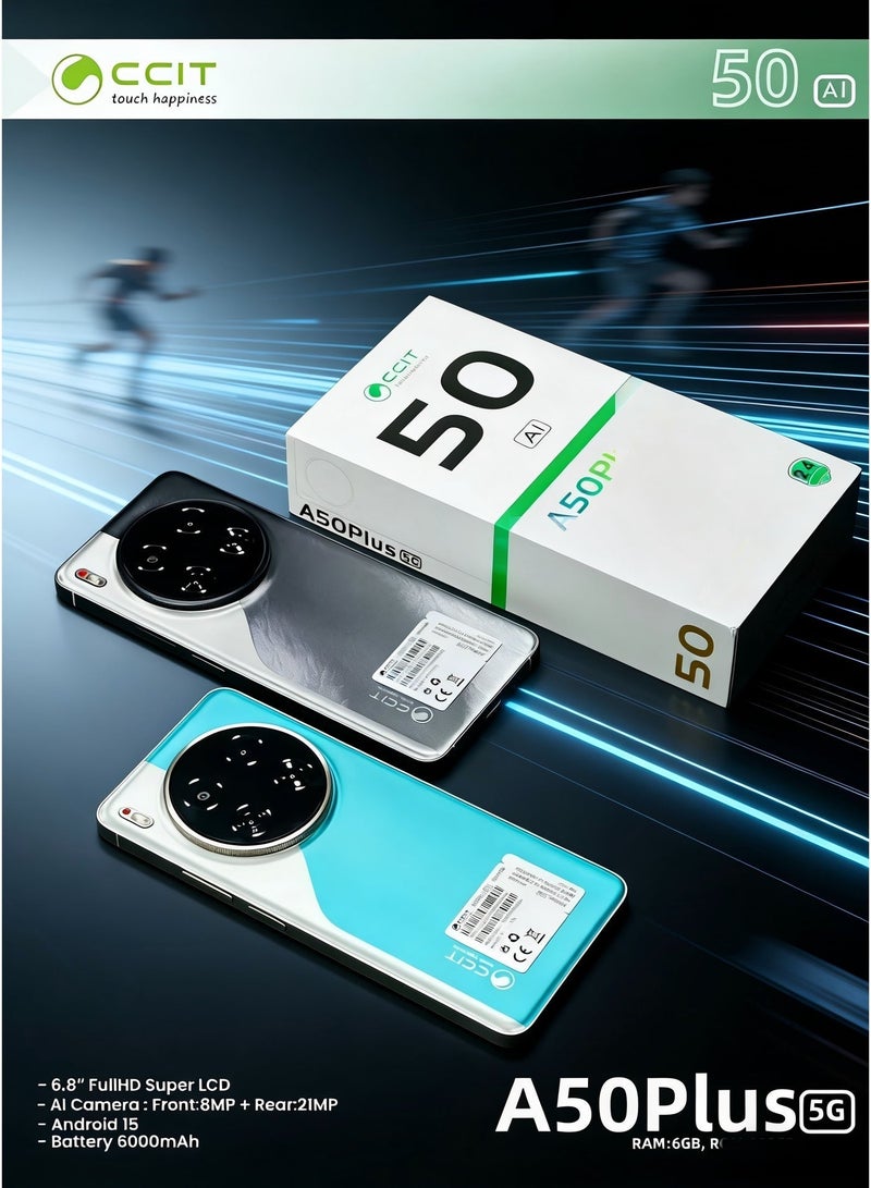 CCIT A50Plus 5G Smartphone - 6.8" FullHD Display, 6GB RAM, 128GB ROM, 6000mAh Battery, Android 15 - Green - Image 4