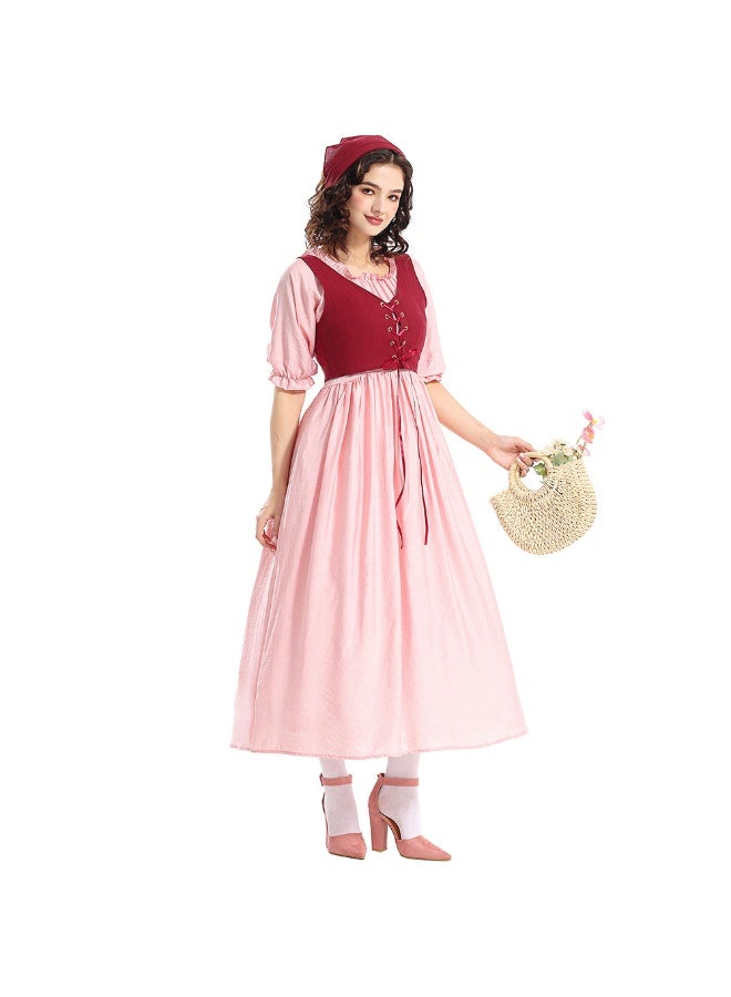 NIBEMINENT Retro pink mid-sleeved party dress, Renaissance Victorian medieval costume - Image 1