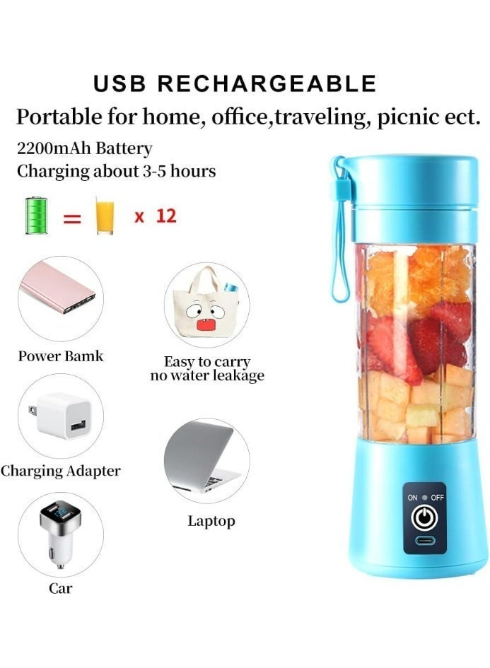 خلاط شخصي محمول للعصائر والسموثي - كوب خلط كهربائي 380 مل بـ 6 شفرات - قابل للشحن USB - مثالي للسفر والجيم وتحضير طعام الأطفال - Image 4