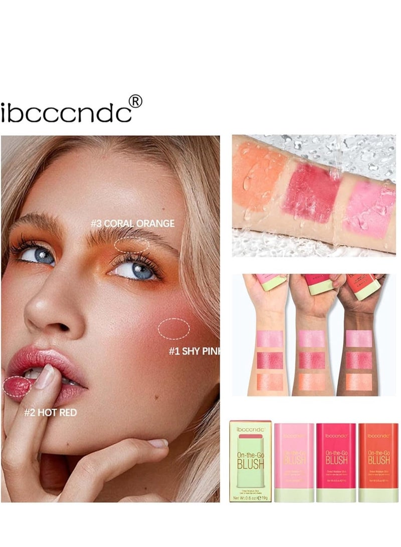 Blusher, Blush Stick, Blush Cream for Cheeks Eyes Lips,Blush in Natural with Waterproof Sweat-Resistant, Tinted Solid Stick with Long Lasting, Nude Makeup Multi-Use Color Stick Creamy Blush