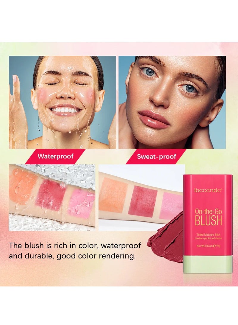 Blusher, Blush Stick, Blush Cream for Cheeks Eyes Lips,Blush in Natural with Waterproof Sweat-Resistant, Tinted Solid Stick with Long Lasting, Nude Makeup Multi-Use Color Stick Creamy Blush