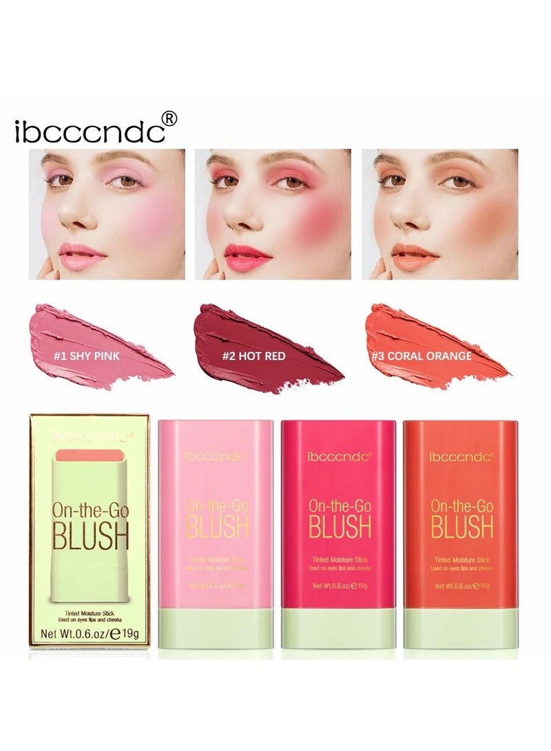 Blusher, Blush Stick, Blush Cream for Cheeks Eyes Lips,Blush in Natural with Waterproof Sweat-Resistant, Tinted Solid Stick with Long Lasting, Nude Makeup Multi-Use Color Stick Creamy Blush