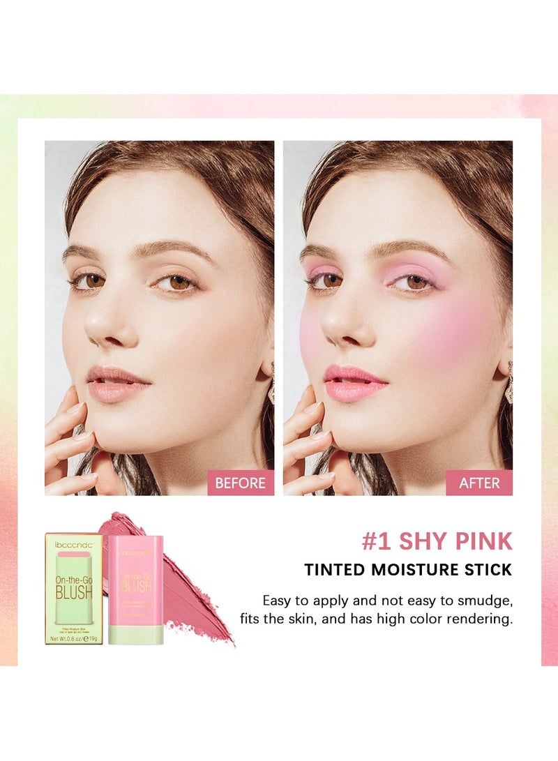 Blusher, Blush Stick, Blush Cream for Cheeks Eyes Lips,Blush in Natural with Waterproof Sweat-Resistant, Tinted Solid Stick with Long Lasting, Nude Makeup Multi-Use Color Stick Creamy Blush