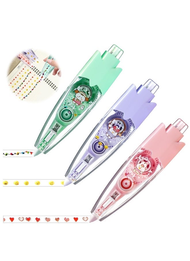Generic Decorative Correction Tape, 3Pcs Cute Pattern Press Type Decorative Pens for Kids, Decorative Tape Pen, Correction Tape Pen Set, Decorative Pens for Kids, Tape Pen for Scrapbooking Diary DIY Crafts 