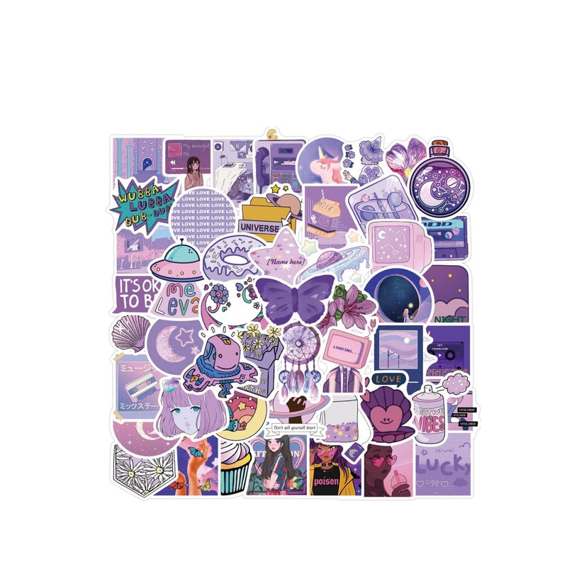 Barakah Cute Purple Stickers, Kawaii Waterproof Stickers Funny Aesthetic Stickers Water Bottles Laptop Stocking Stuffer Sticker Packs Purple Stickers Laptop Computer Stickers for Kids Teens Girls (100 Pcs) - Image 1