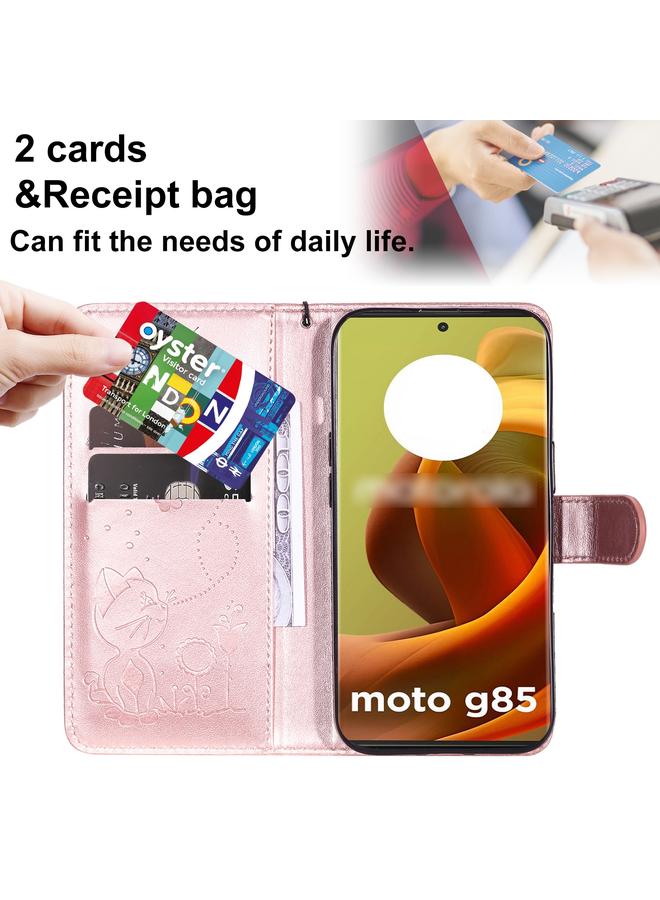 اس-توب جراب لهاتف Motorola Moto G85 من الجلد المنقوش بنقشة القطة والنحل - Image 5