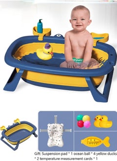 PURADAY 9 PCS Cute Crab Design Baby Bath Tub Foldable Bathtub + Bathmat Cushion + Temperature measurement card*1 + Duckling toys *2 + Ocean Balls *4  - Image 1