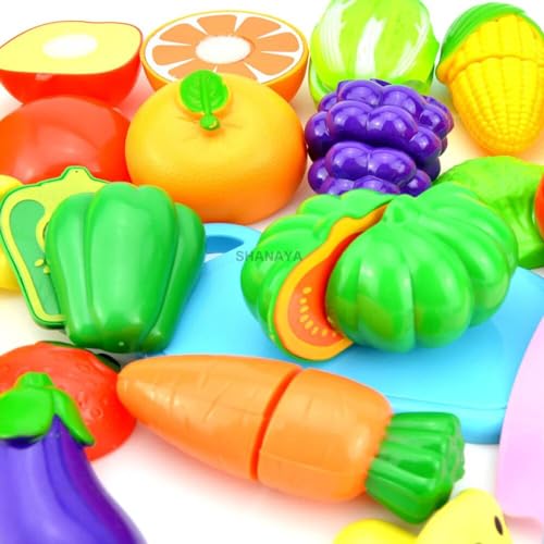 SHANAYA Sliceable Cutting Fruits Pretend Play Set Toy with Cutting Board and Knife for Kids, Girls, Boys - Multicolor Random Fruits - 9 Pieces Set - Image 4