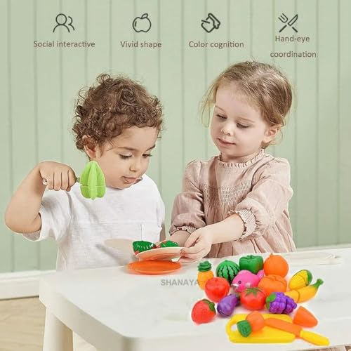 SHANAYA Sliceable Cutting Fruits Pretend Play Set Toy with Cutting Board and Knife for Kids, Girls, Boys - Multicolor Random Fruits - 9 Pieces Set - Image 2