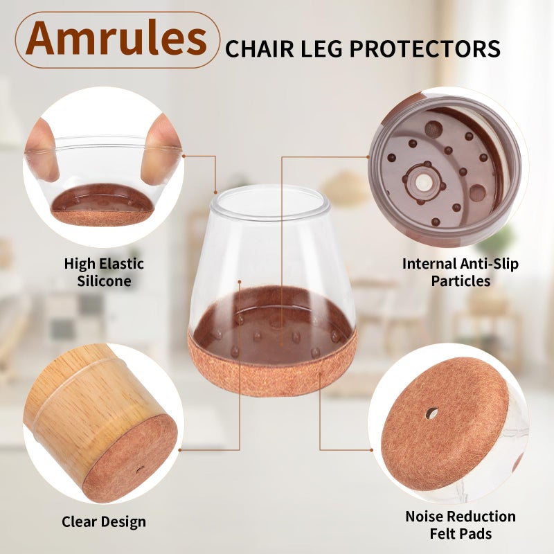 Amrules واقيات أرجل الكراسي الدائرية من أمرولز، 36 قطعة، أغطية سيليكون لأرجل الكراسي لحماية أرضيات البلاط، وسادات لباد لحماية أرجل الأثاث من الخدوش والضوضاء (حواف بنية، المقاس: 0.9-1.29 بوصة). - Image 3