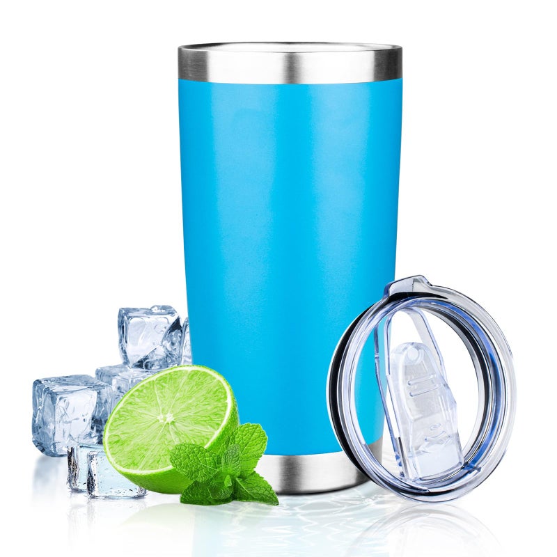 FLIFQI FristChoice 20oz Tumbler with Lid Double Wall Vacuum Insulated Travel Coffee Mug Stainless Steel Thermal Cup Powder Coated Sturdy Coffee Tumbler for Hot and Cold Beverage (Baby blue,1 - Image 1