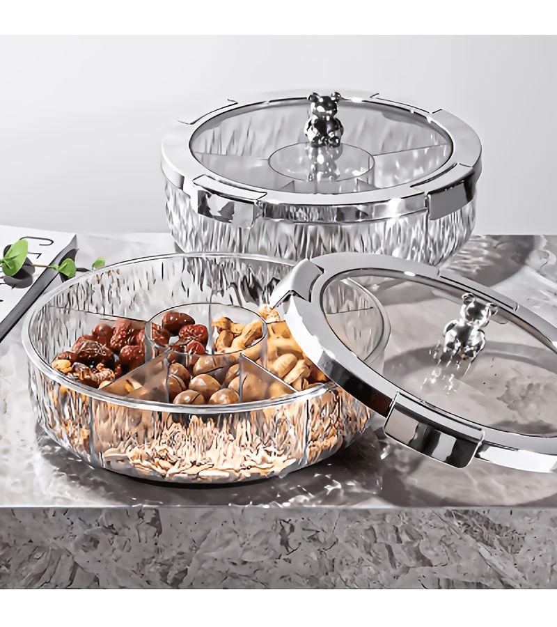 Snap Lock Sealed Dried Fruit Tray Gray Food Storage Box For Living Room Coffee Table Light Luxury Divided Organizer - Image 2