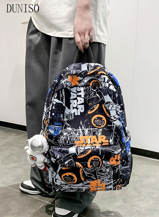 DUNISO School Backpack Large Capacity Multi-pocket Students Backpack School Bag Fashion Graffiti Book Bags Waterproof Wear-resistant Backpacks for Teen Back Pack College Students Laptop Bag for Casual Travel - Image 3