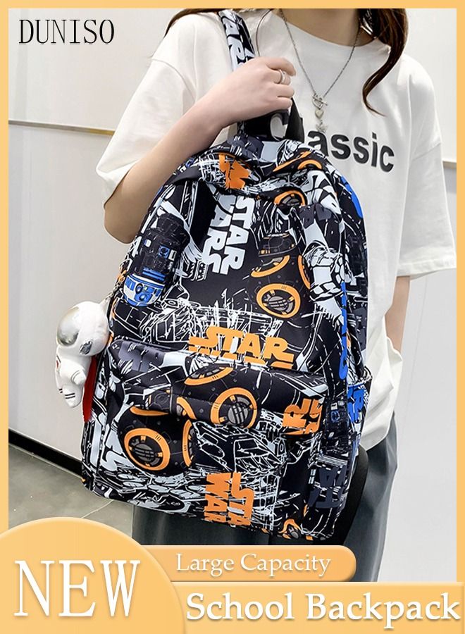 DUNISO School Backpack Large Capacity Multi-pocket Students Backpack School Bag Fashion Graffiti Book Bags Waterproof Wear-resistant Backpacks for Teen Back Pack College Students Laptop Bag for Casual Travel - Image 1