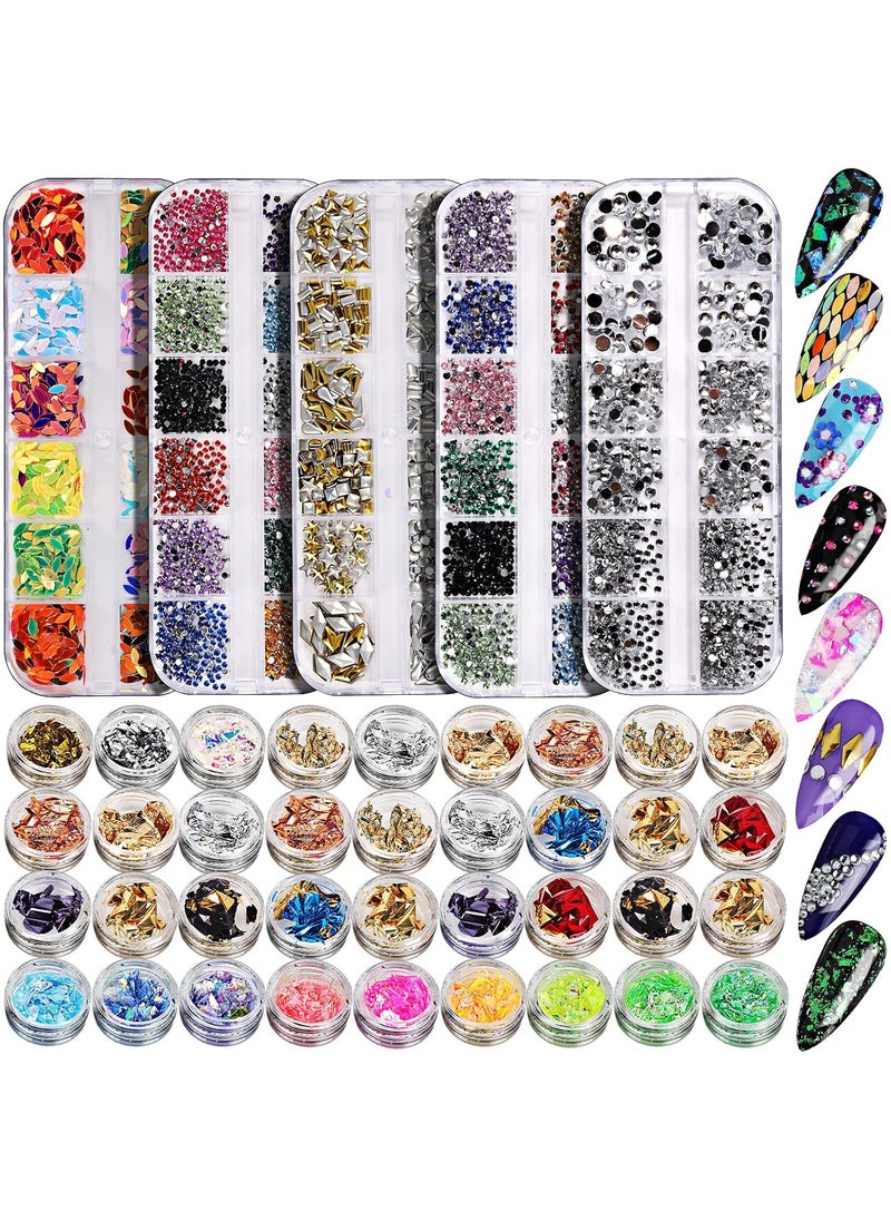 Teenitor - Teenitor 41 Boxes Rhinestones for Nails, Nail Gems 5 Boxes Nail Art Rhinestones 36 Boxes Nail Flakes, Nail Gems Stone Nail Design Kit, Nail Rhinestones for Nail Art Nail Accessories - Image 1