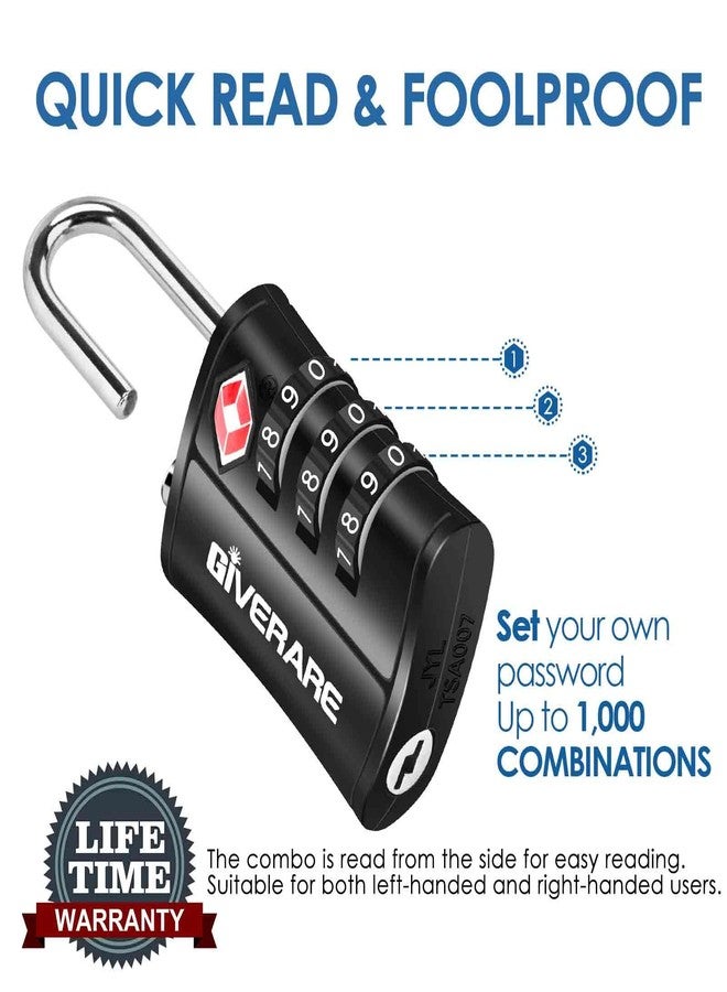 GIVERARE 4 Pack TSA Approved Travel Luggage Locks, Combination Lock Keyless, 3-Digit Padlocks, Travel Sentry Accepted Compatible Padlock for Gym Locker, Golf Bag Case, Backpack, Black-by GIVERARE - Image 4