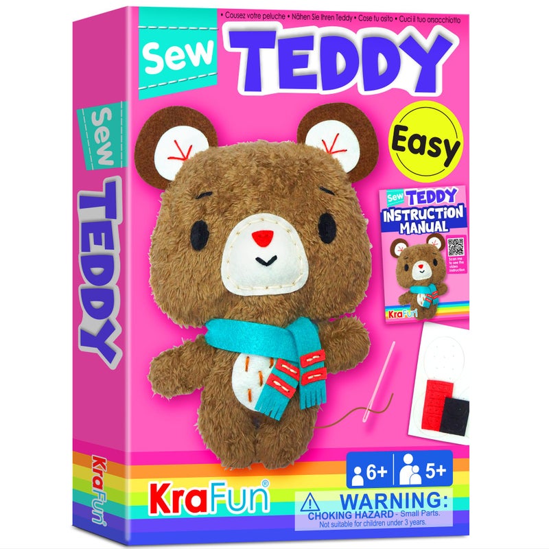 KRAFUN Beginner Sewing Kit for Kids My First Bear Stuffed Animal Craft PrePunched Thick Felt ChildSafe Plastic Needles NoMess DIY Educational Activity Gift for Girls Boys Ages 610 - Image 2