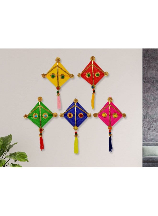 JH Gallery Woolen Handmade Colorful Kite Hanging Decoration for Wall/Door Hanging Home Decor (Pack of 5), Multicolour - Image 1