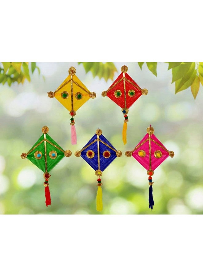 JH Gallery Woolen Handmade Colorful Kite Hanging Decoration for Wall/Door Hanging Home Decor (Pack of 5), Multicolour - Image 4