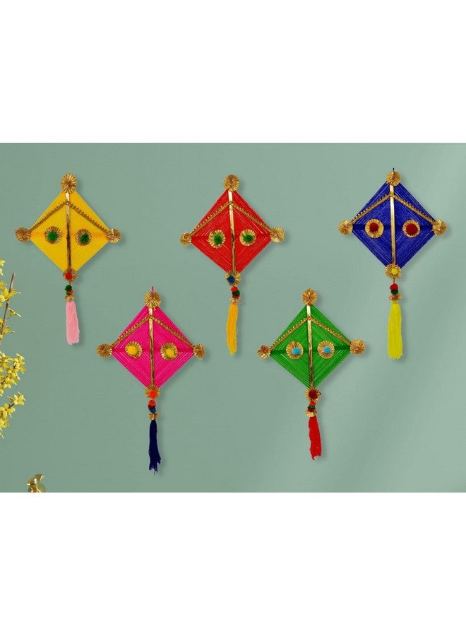 JH Gallery Woolen Handmade Colorful Kite Hanging Decoration for Wall/Door Hanging Home Decor (Pack of 5), Multicolour - Image 5