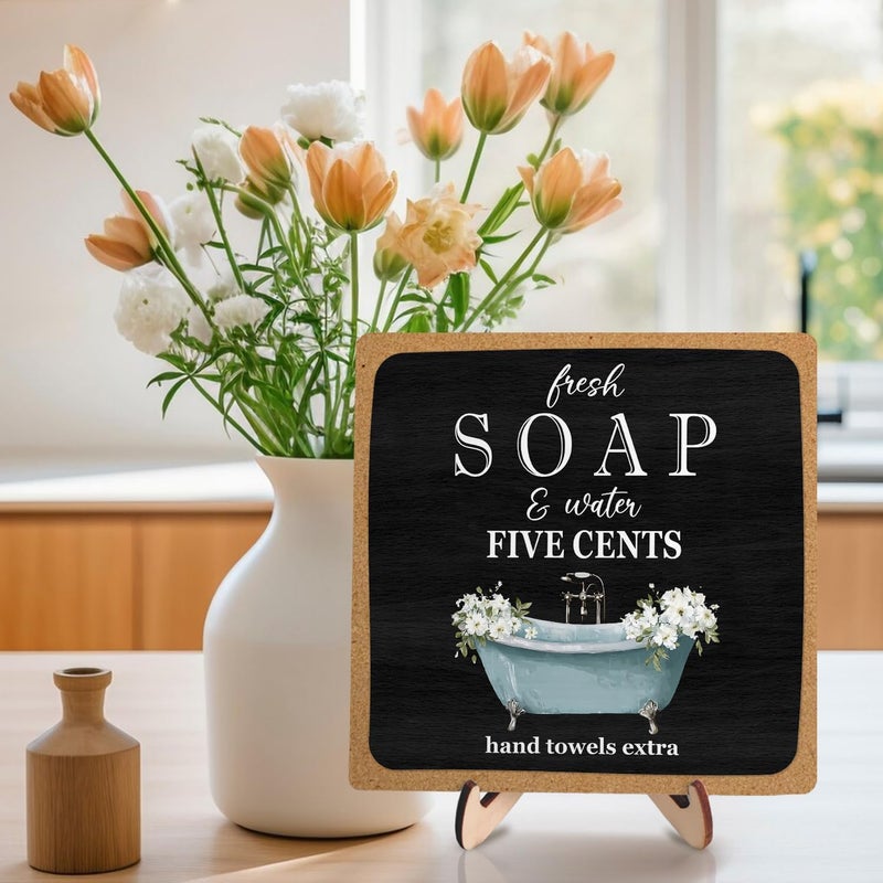DMADNF Bathroom Decor, Vintage Bathroom Wood Plaque Sign, Life is Like The Bathroom Sign Desk Decor, Farmhouse Decor for Shelf Bathroom Toilet Home Decor 5.9x5.9 Inch (black-2) - Image 5