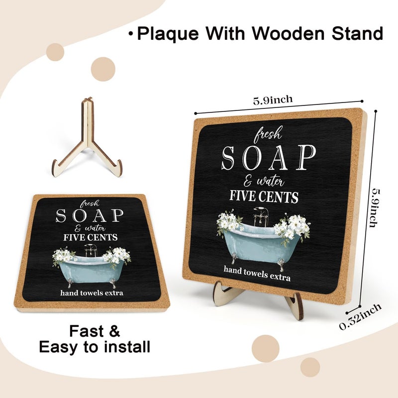 DMADNF Bathroom Decor, Vintage Bathroom Wood Plaque Sign, Life is Like The Bathroom Sign Desk Decor, Farmhouse Decor for Shelf Bathroom Toilet Home Decor 5.9x5.9 Inch (black-2) - Image 2