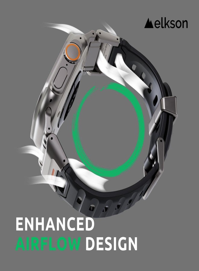 elkson Fusion Series made for Apple Watch band Ultra 3 2 1 49mm 11 10 46mm 9 45mm SE3 44mm – Durable Stainless Steel Silicone Strap, Sweat-Resistant Breathable Secure Fit for Sports, Titanium Black - Image 3