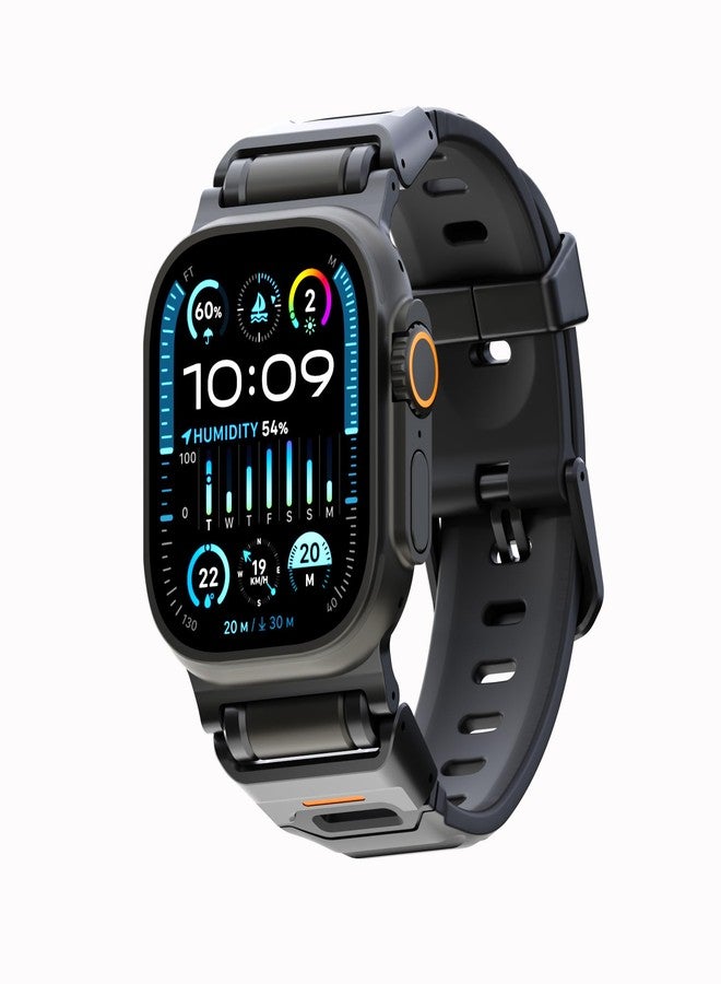 elkson Fusion Series made for Apple Watch band Ultra 3 2 1 49mm 11 10 46mm 9 45mm SE3 44mm – Durable Stainless Steel Silicone Strap, Sweat-Resistant Breathable Secure Fit for Sports, Titanium Black - Image 1