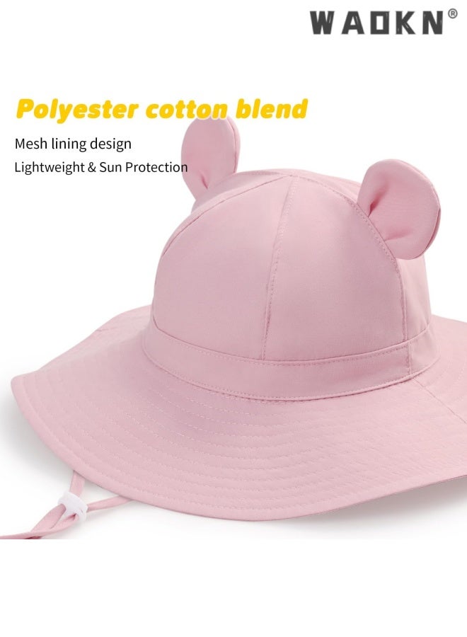 WAOKN Baby Sun Hat Toddler Summer Foldable Beach Hats Boy Girl Sun Protection Wide Brim Bucket Hat,Baby pure cotton basin cap,Soft and comfortable,Suitable for babies aged 18-24 months, portable and easy to carry,pink. - Image 5