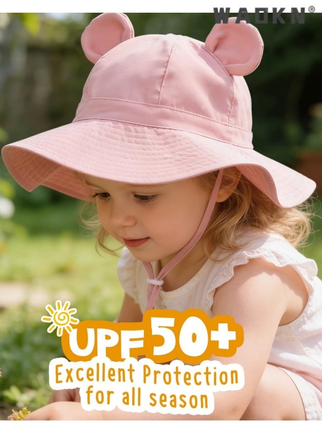 WAOKN Baby Sun Hat Toddler Summer Foldable Beach Hats Boy Girl Sun Protection Wide Brim Bucket Hat,Baby pure cotton basin cap,Soft and comfortable,Suitable for babies aged 18-24 months, portable and easy to carry,pink. - Image 3