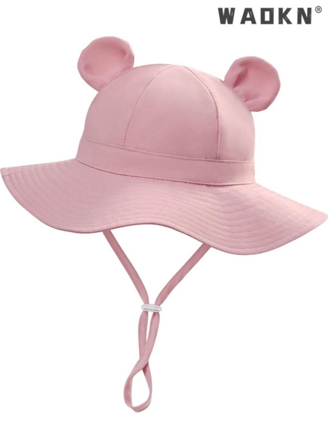 WAOKN Baby Sun Hat Toddler Summer Foldable Beach Hats Boy Girl Sun Protection Wide Brim Bucket Hat,Baby pure cotton basin cap,Soft and comfortable,Suitable for babies aged 18-24 months, portable and easy to carry,pink. - Image 1