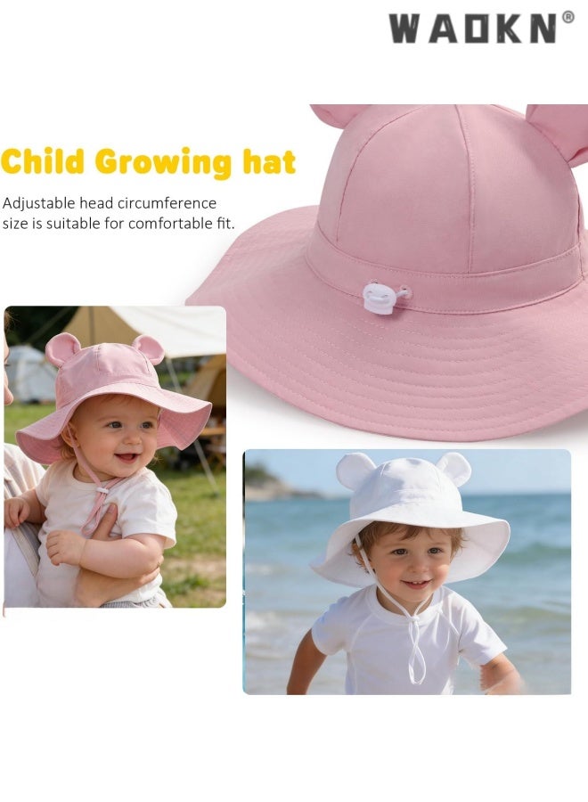 WAOKN Baby Sun Hat Toddler Summer Foldable Beach Hats Boy Girl Sun Protection Wide Brim Bucket Hat,Baby pure cotton basin cap,Soft and comfortable,Suitable for babies aged 18-24 months, portable and easy to carry,pink. - Image 2