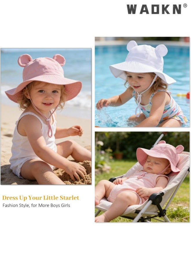 WAOKN Baby Sun Hat Toddler Summer Foldable Beach Hats Boy Girl Sun Protection Wide Brim Bucket Hat,Baby pure cotton basin cap,Soft and comfortable,Suitable for babies aged 18-24 months, portable and easy to carry,pink. - Image 4